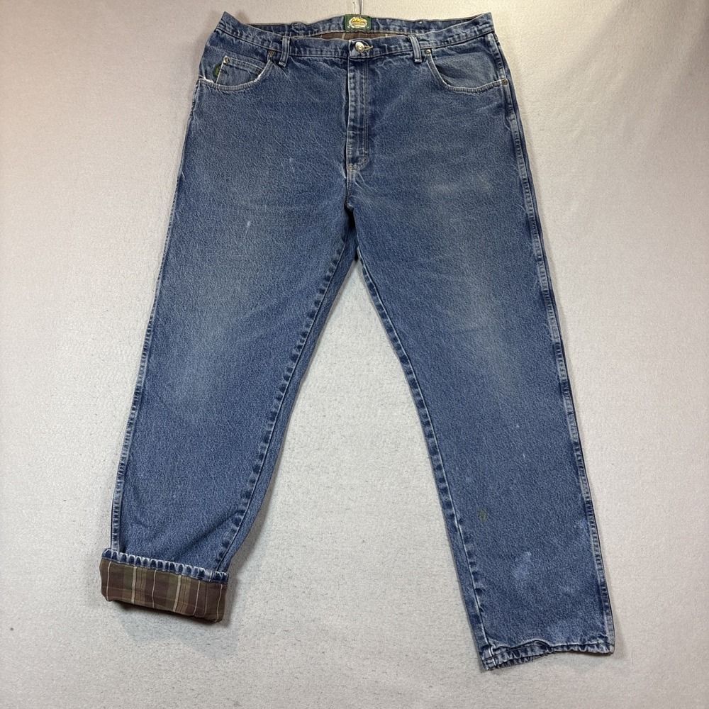 Cabelas Jeans Mens 42x34 Brown Flannel Lined Straight Workwear